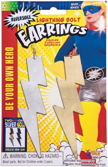 Be Your Own Hero Reversible Lightning Bolt Earrings Halloween Costume Accessory