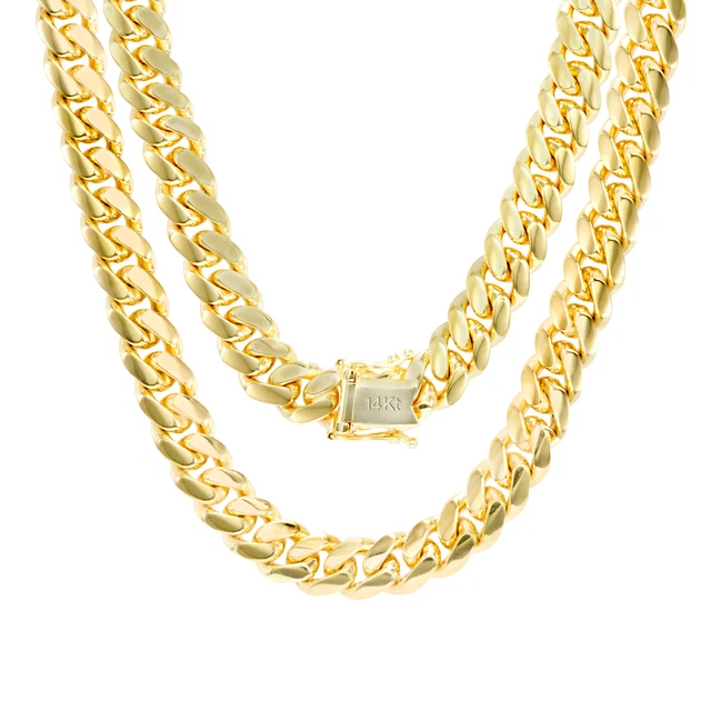 14K Yellow Gold Solid 8mm Mens Miami Cuban Chain Pendant Necklace Box Clasp 22