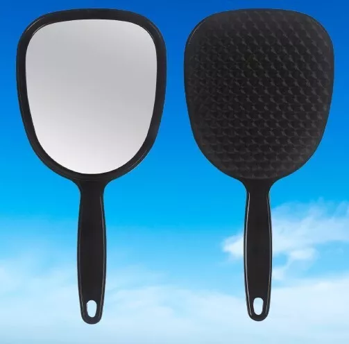 Hand Held Mirror Make Up Hair Cutting Flat Barbers Paddle Large Salon Black