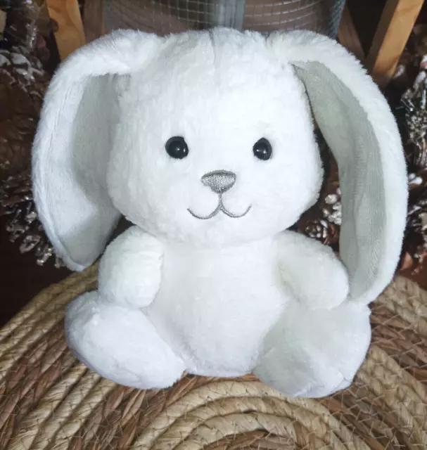 SUPERBE DOUDOU PELUCHE GIPSY LAPIN Blanc oreilles et empreintes Gris 16 cm TBE