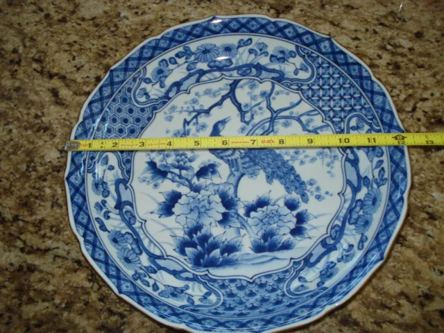 Vintage Andrea by Sadek Japannese Blue & White Plate/Bowl with Peacock Japan 12"