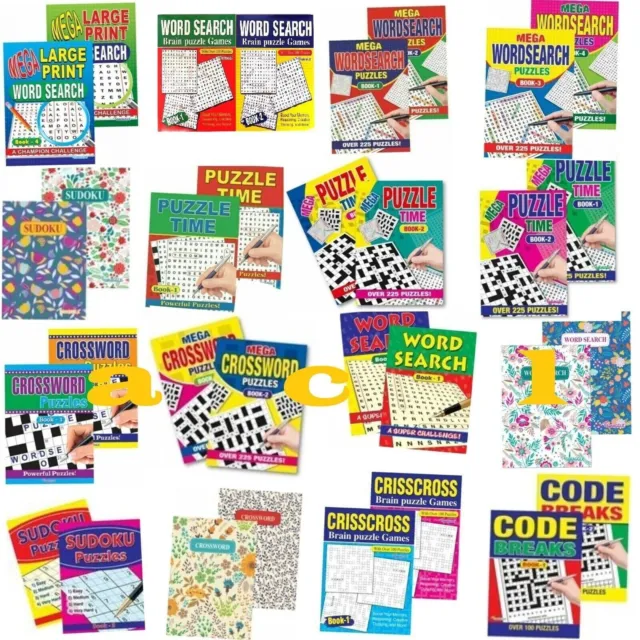 Word Search Crossword Sudoku mega Brain puzzle Travel books A4/A5 Sizes 2 Books