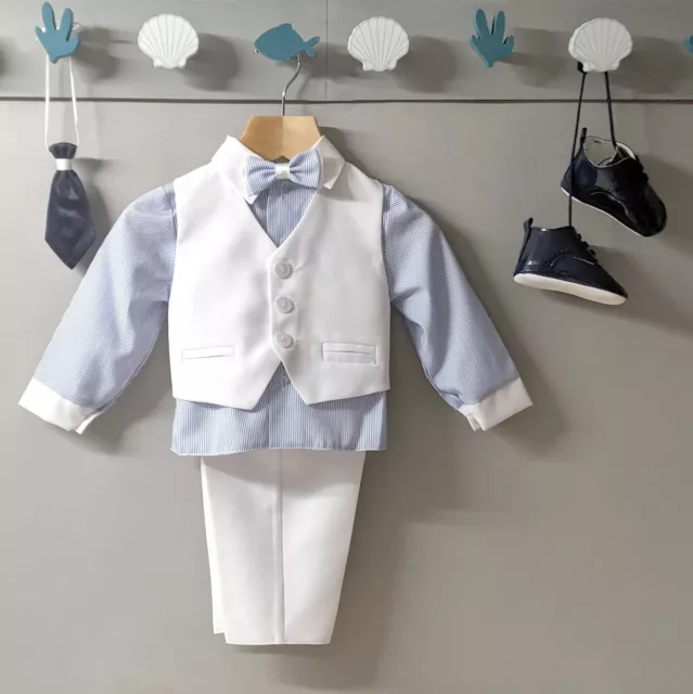 Abito intelligente matrimonio bambino blu bianco abito battesimo battesimo 0 m - 4 anni