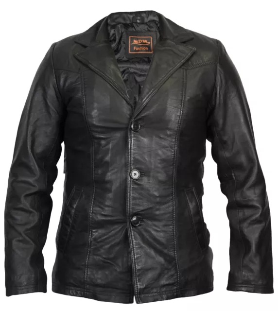 Herren Lederjacke aus weichem Lamm Nappaleder, 70er Jahre Style, Leder Blazer