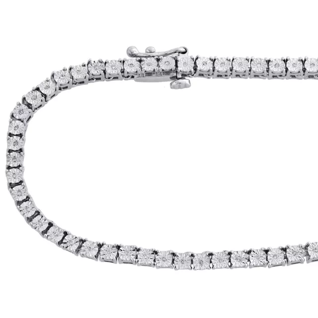 Mens 1 Row Necklace Genuine Diamond Link Choker Chain 18" to 30" Sterling Silver 3