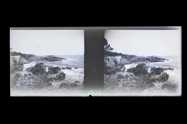 France Paysage Mer Photo Stereo L8n Plaque verre Vintage NEGATIF