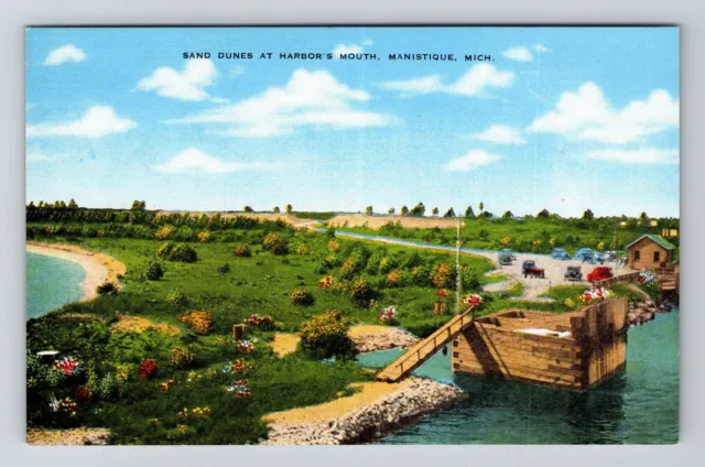 Manistique MI-Michigan, Sand Dunes at Harbor's Mouth, Vintage Postcard