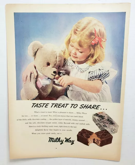 Vintage 1948 Milky Way Chocolate Candy Bar Taste Treat To Share Mars Print Ad
