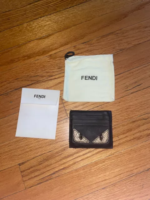 fendi roma italy monster eyes leather snakeskin card holder wallet dustbag