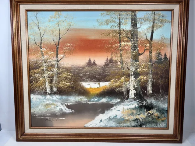 Vintage Original Oil Painting Signed Winter Landscape Nature Beautiful