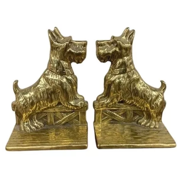 Vintage Heavy Solid Brass Scottish Terrier Bookends, Pair