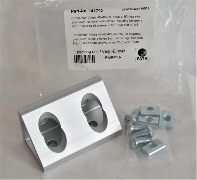 Lot of 10 FATH Connection Angle 45X45X86 90 Degrees Aluminum 4 Bore Holes 142792