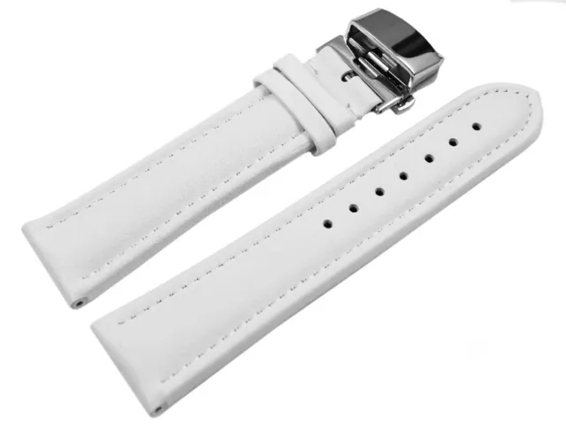 Bracelet montre Boucle déployante papillon cuir de veau lisse blanc XXL NEUF