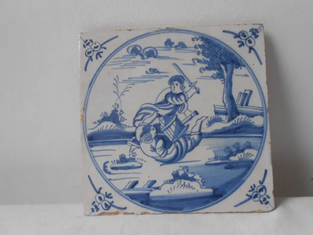 Antique Dutch Delft Blue. Biblical Tile. 17th 18th Century. Pottery....I...