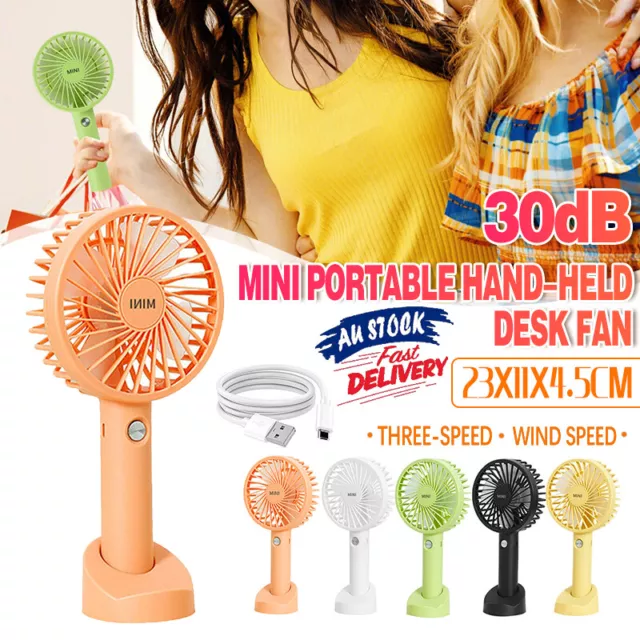 Mini Portable Hand-held Desk Fan Cooling Cooler USB Air Rechargeable 3 Speed AU