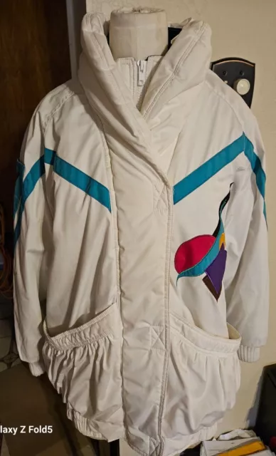 IZZI Puffy 80s Winter Coat  Colorblock Geometric Zig Zag Ski Jacket 3 Pocket  M