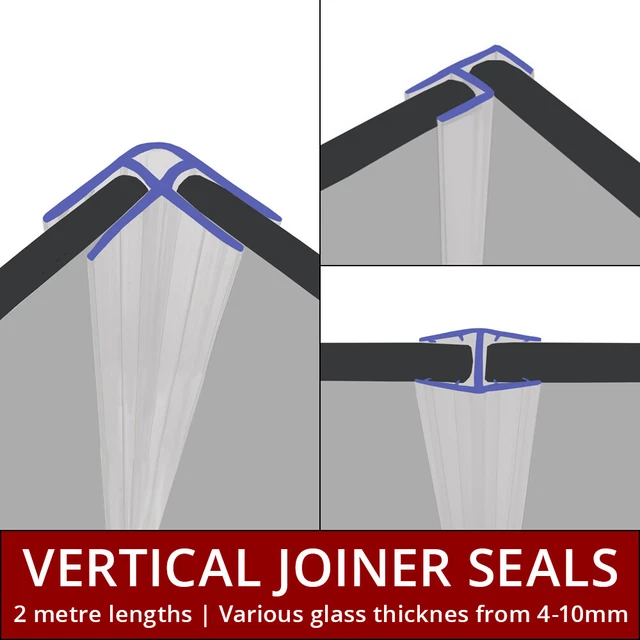 VERTICAL SHOWER BATH Screen Joiner Seal 2 Metres Long 412mm Glass