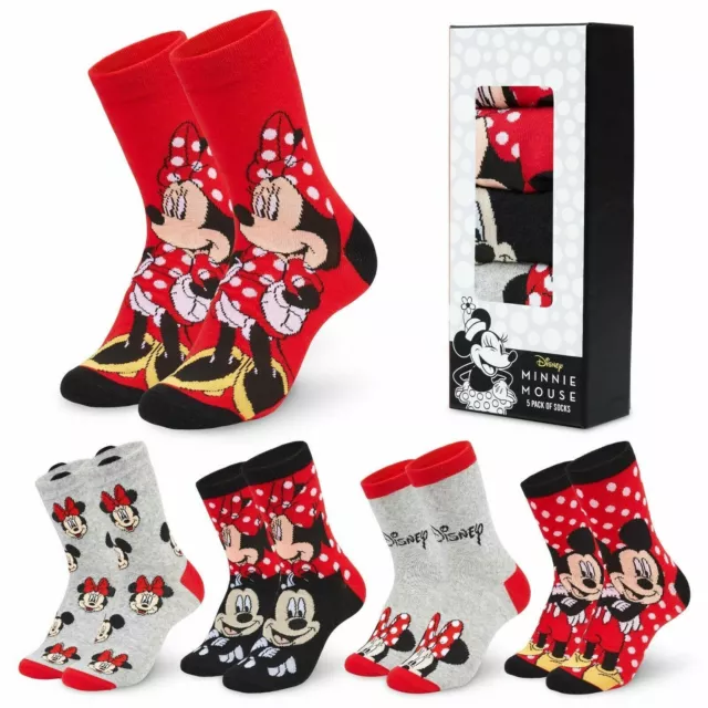 Disney Womens Socks, Red&Grey 5 Pairs Minnie & Mickey Ladies Socks