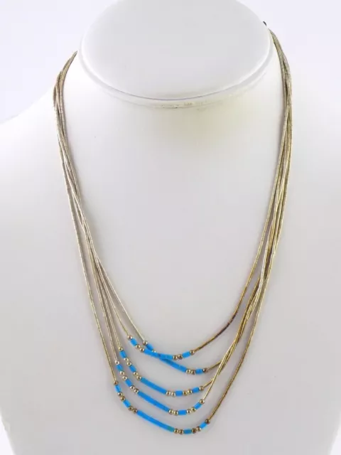 Southwestern Argent Sterling Cinq Strand Liquide Turquoise Argent Perlé Collier