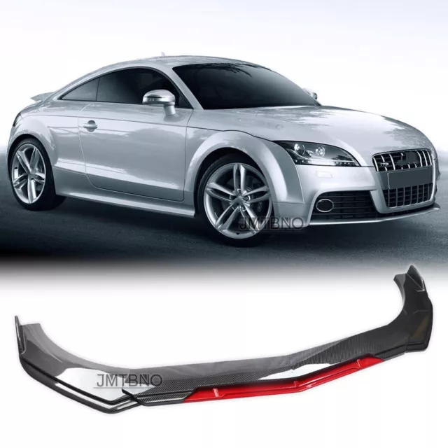 Front Bumper Lip Spoiler Chin Splitter Carbon Fiber+Red For Audi TT 8J 2006-2014