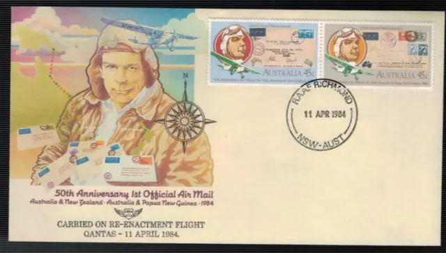 1984 50th Ann 1st Air Mail Flight Cover Qantas RAAF Richmond Cover