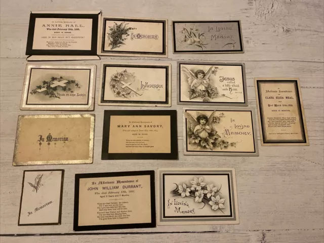 13  Victorian Edwardian Memorial Funeral Mourning Cards- Infants Children
