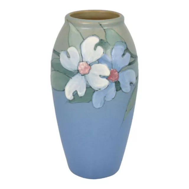 Weller Hudson 1920s Vintage Art Pottery Hand Painted Floral Blue Ceramic Vase