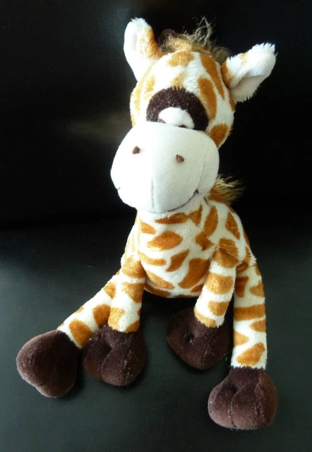 *. DOUDOU PELUCHE ZEEMAN GIRAFE BLANC ECRU ROUX MARRON 19cm assis EXC. ETAT