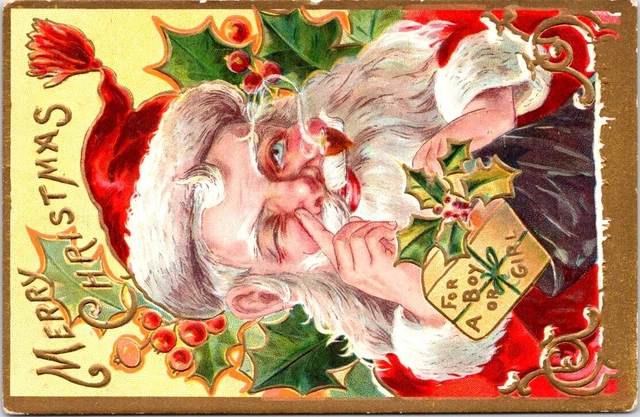 1909 SANTA Touching Nose & Winking, CHRISTMAS Postcard - St Nicholas Series No 3