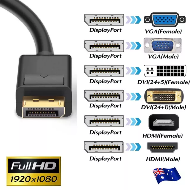 Displayport DP Male to VGA DVI HDMI Female Display Port Converter Adapter Cable