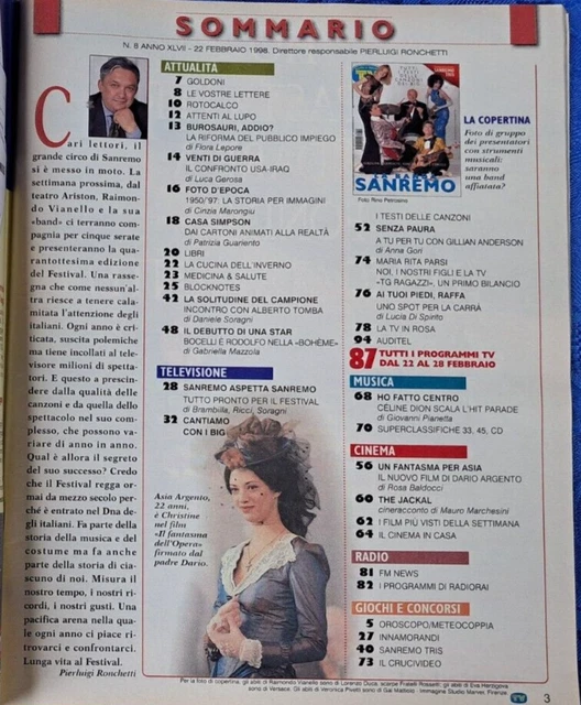 Magazine TV Sorrisi E Canzoni N°37 De 1998 – 883, Pezzali, Sabrina Salerno