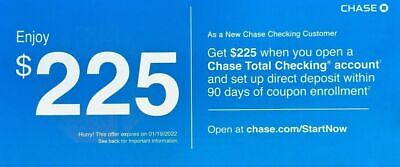 Chase $225 Coupon Bonus Certificate With New Checking Account Expires: 01/25/23