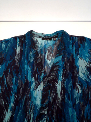 Apt. 9 Women's Tunic Plus Size 3X Teal Blue Notch V-Neck Button Up Sheer Top