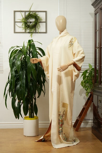 Dear Vanilla Japanese Silk Kimono Women's Robe Gown Authentic Japan Vintage Mint