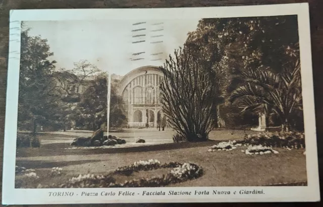 Cartolina Torino -Pzza Carlo Felice Facciata Stazione Porta Nuova-Viaggiata 1935