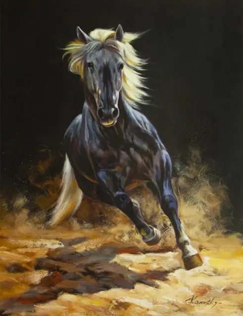 Large Home Wall Decor Art oil painting Black Beauty Horse handpainted on canvas