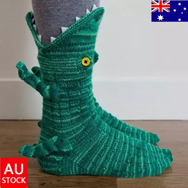 Pair Knit Crocodile Socks Knitted Animal Fish Socks Funky Knitting Warm Gifts AU