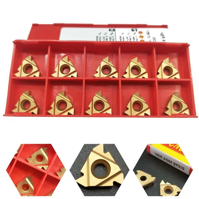 Precision Cutting with 10pcs 16ER AG60 External Thread Carbide Blade Inserts