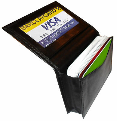 Black Genuine Leather Expandable 18+ Credit Card ID Business Card Holder Wallet