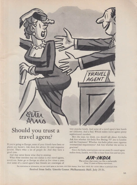 Should you trust a travel agent? Air-India Airlines ad 1966 Peter Arno Nwk