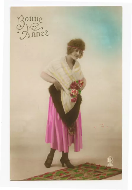 1920s Glamour Glamor YOUNG BEAUTY Fashion French tinted photo postcard