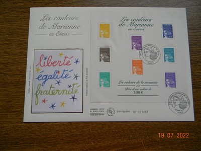 2002 Enveloppe 1Er Jour Gf Marianne Aux Couleurs De L'euro