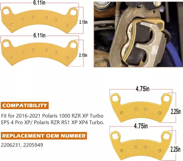 2206231 2205949 Front and Rear Ceramics Brake Pad Kit for 2016-2021 Polaris RZR 2