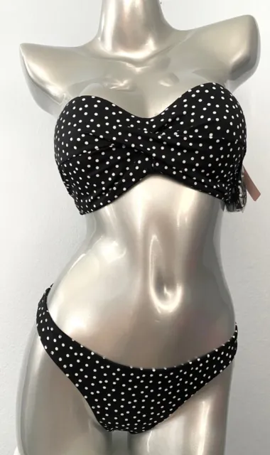 Victorias Secret Black Dot Twist Bandeau Top & Itsy Bikini Bottom Set 36C / M