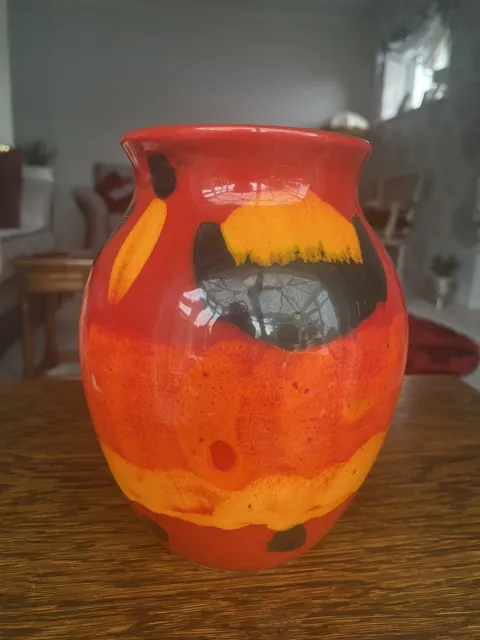 Vintage Poole Pottery England Red Orange Blue Vase