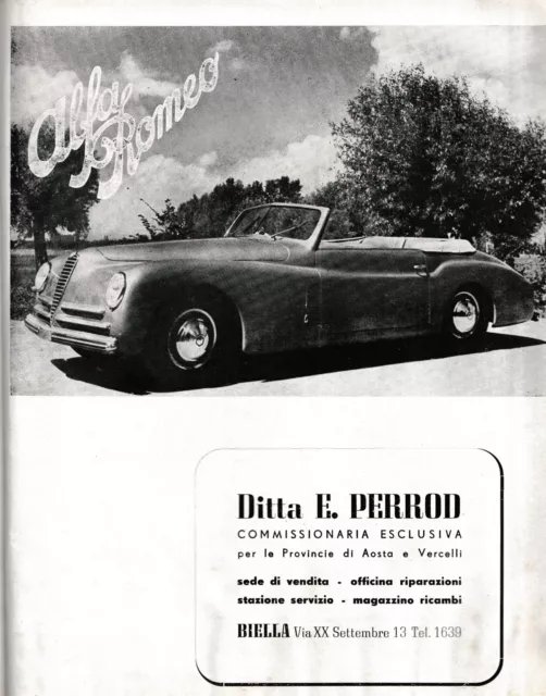 Pubblicita' 1947 Alfa Romeo 6C 2500 Sport Pinin Farina Cabriolet Concessionario