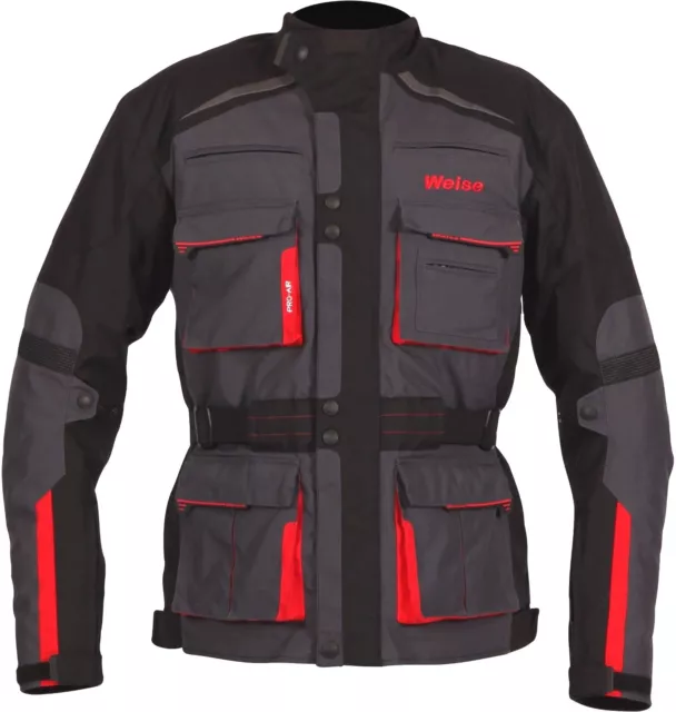 Weise Bora Mens Gunmetal Red Textile Armoured Motorcycle Jacket New 2