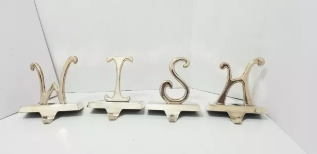 Pottery Barn Silver Plated Christmas Stocking Holders Letters WISH 5” mantle