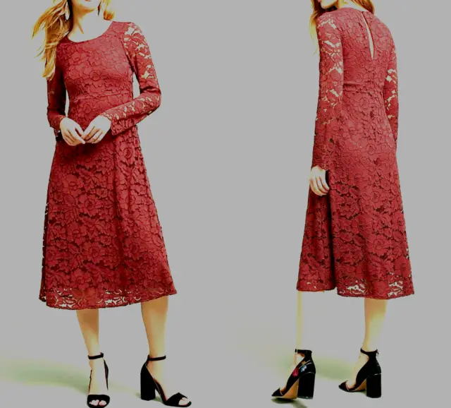Anthropologie Ottod'Ame Garnet Lace Midi Dress Size 4 / S Red burgundy $220 New
