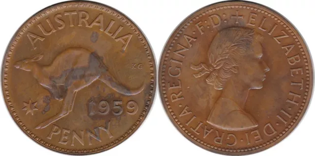 Australia: 1959 One Penny QEII Melbourne Proof 1d copper. Ren cat $1450